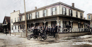 George Bessler and the car he built outside the Sherman House restaurant in Batesville, Indiana, 1903.
